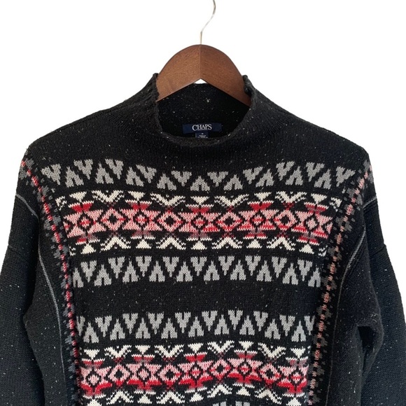 Chaps Women's Mock Neck Fair Isle Sweater Sz M - Picture 7 of 9